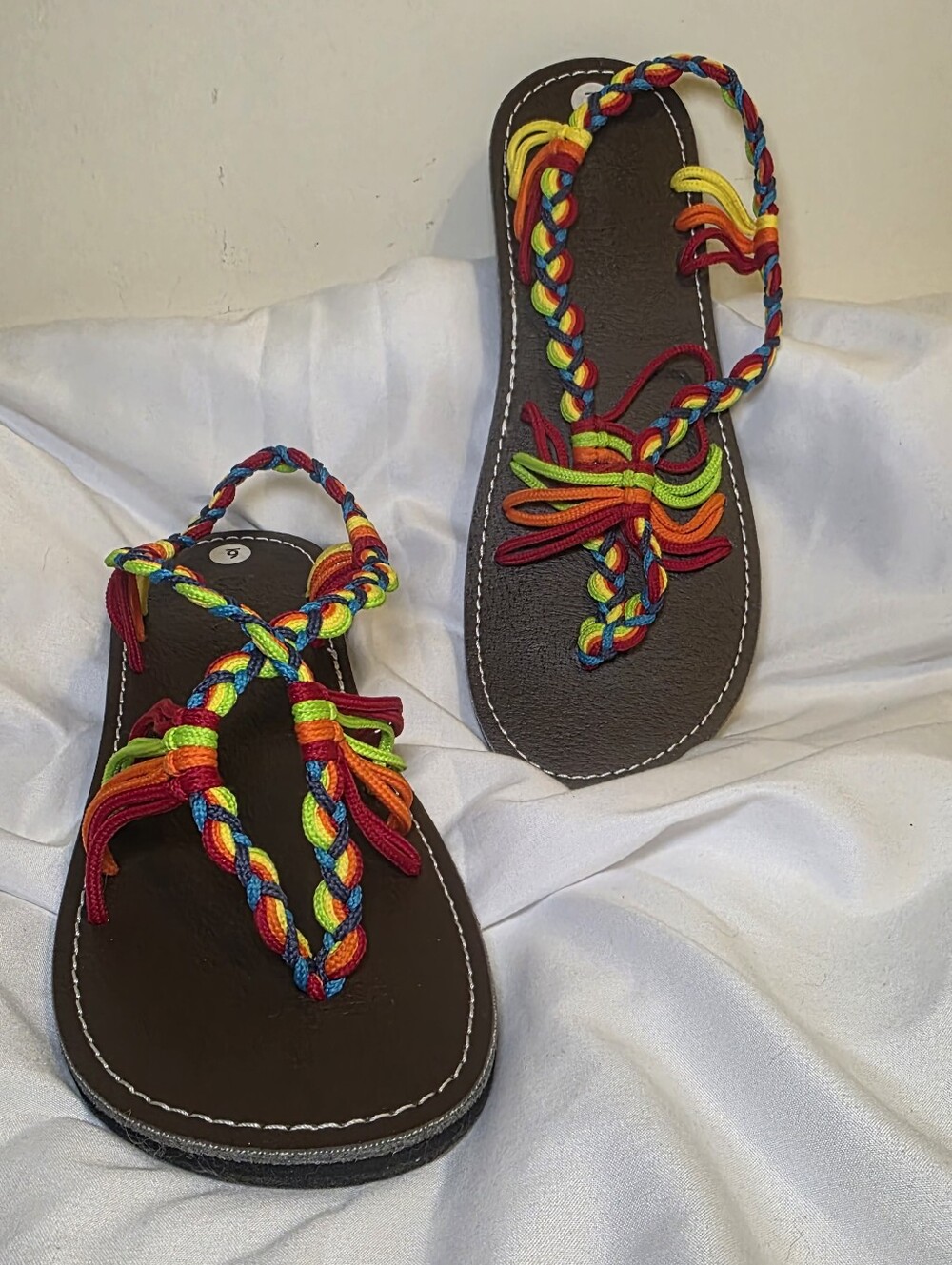 Capana Festive Wavy Rope Braided Women's Sandals In Classic Rainbow Size 6